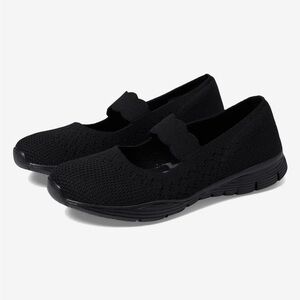Skechers Seager Power Hitter Knit Mary Jane Flats in Black, Memory Core 8.5